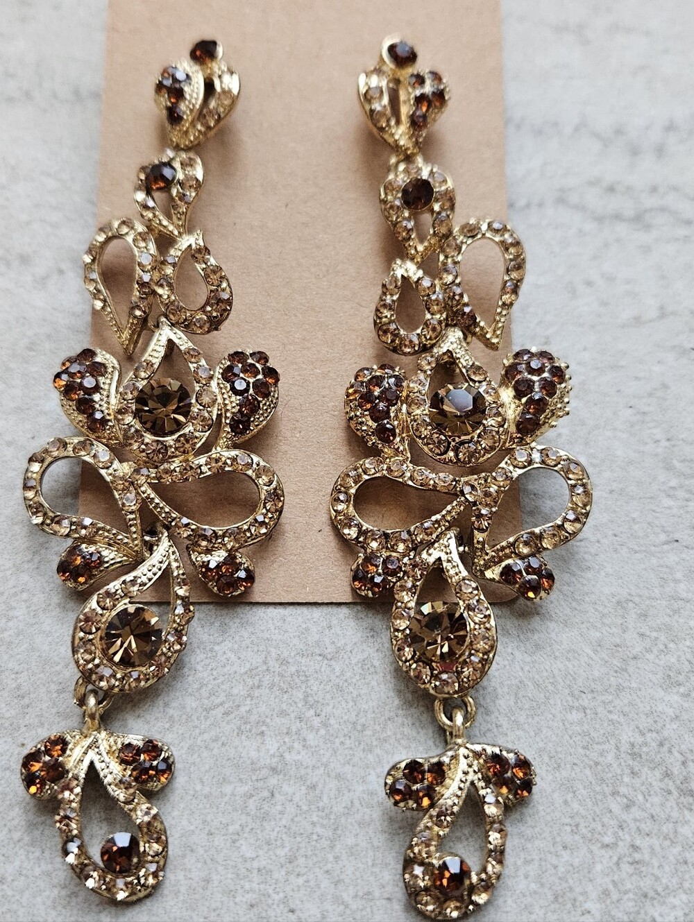 Gold-Tone Brown Crystal Chandelier Earrings
